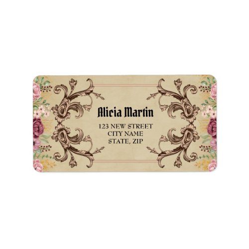 Vintage Maroon Gold Flora Parchment Address Label