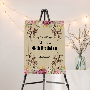 Vintage Maroon Gold Flower Parchment Birthday Foam Board