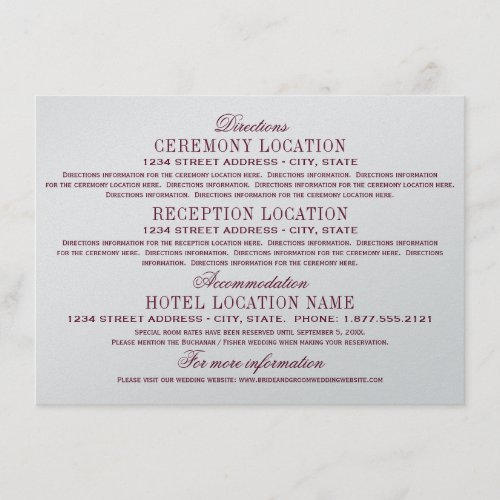 Vintage Maroon Silver Flourish Wedding Information Enclosure Card