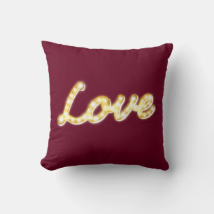 Vintage Marquee Lights Love Cushion - marsala