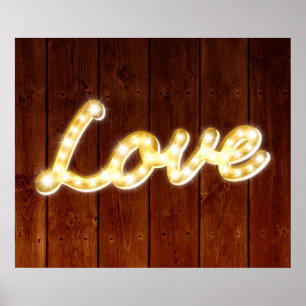 Vintage Marquee Lights Love Poster - barn board
