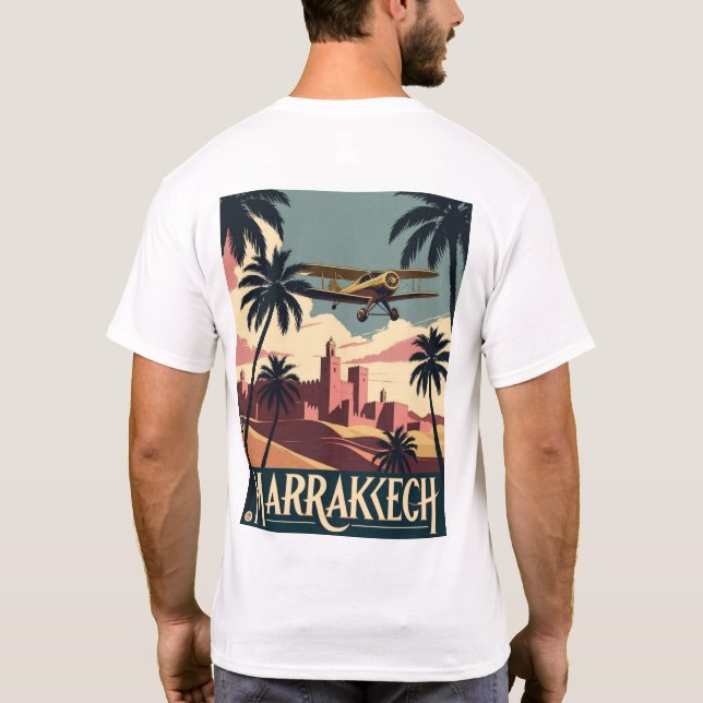 Vintage Marrakech Skyline and Airplane T-Shirt (Back)