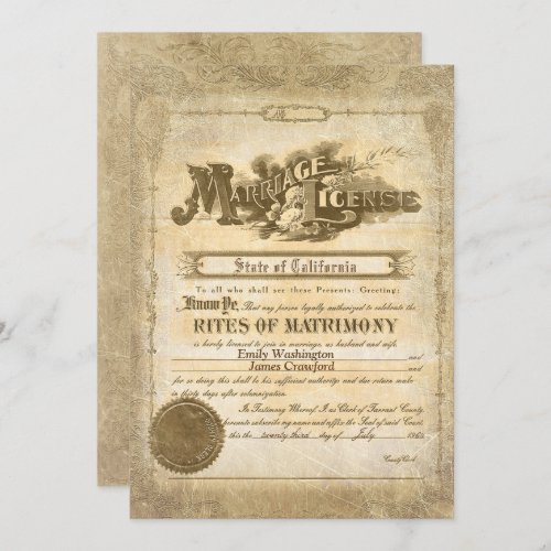 Vintage Marriage Certificate Invitation