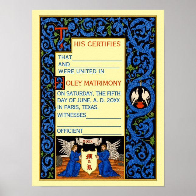 Vintage Marriage Certificate Template Poster (Front)