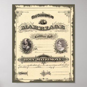 Vintage Marriage Certificate With Photo Frames Poster by GranniesAttic at Zazzle