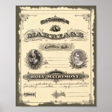 Vintage Marriage Certificate With Photo Frames Poster