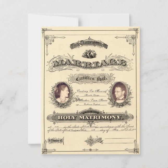 Vintage Marriage License (font Selfish) Invitation (Front)