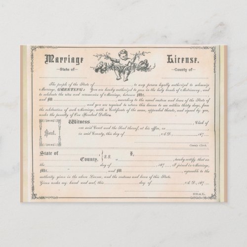 Vintage Marriage License Postcard