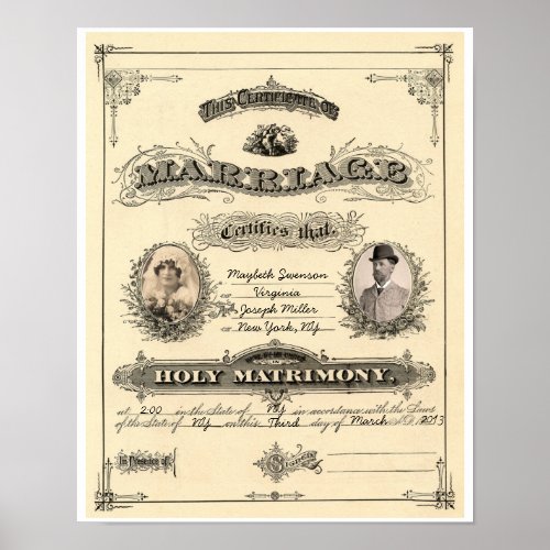 Vintage Marriage License Poster