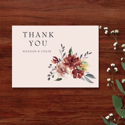 Vintage Marsala Blush Pewter Floral Thank You Card