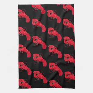 Vintage Marsden Hartley Red Lobster on Black Art Kitchen Towel