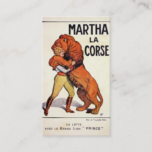 Vintage Martha La Corse Lion Tamer Business Card