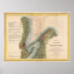 Vintage Martha's Vineyard Holmes Hole Map (1847) Poster