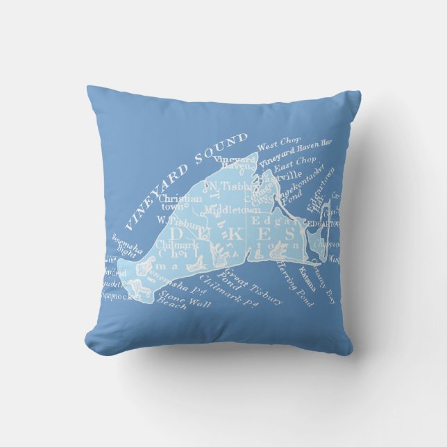Vintage Martha's Vineyard, light blue + white Throw Pillow (Front)