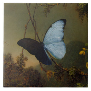 Vintage Martin Johnson Heade Blue Morpho Butterfly Ceramic Tile