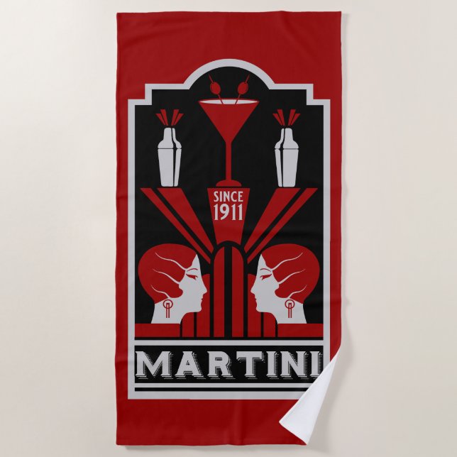 Vintage Martini Art Deco Beach Towel (Front)
