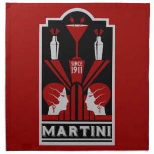 Vintage Martini Art Deco Cloth Napkin