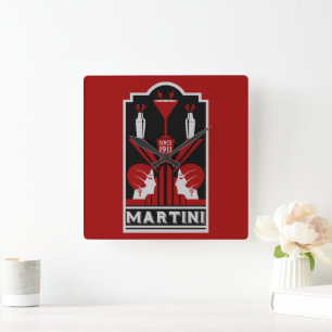 Vintage Martini Art Deco Square Wall Clock
