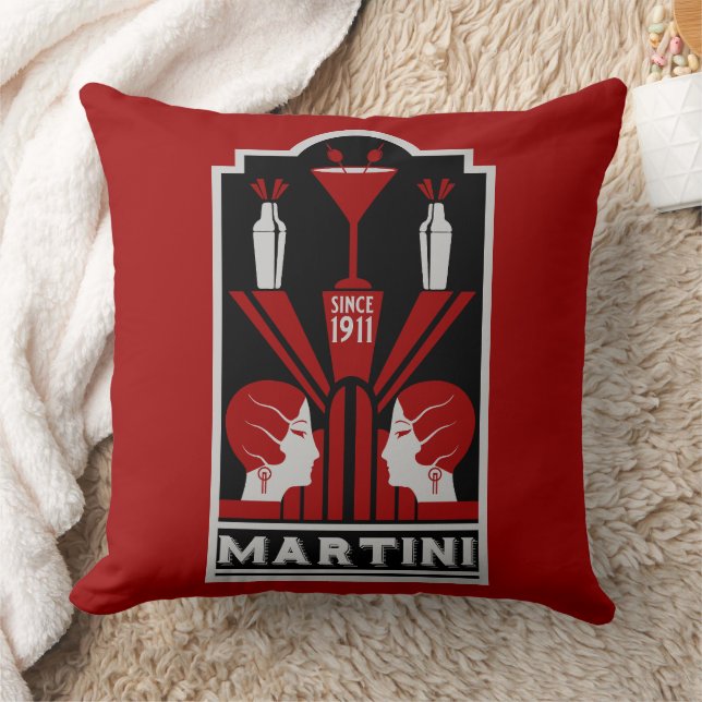 Vintage Martini Art Deco Throw Pillow (Blanket)