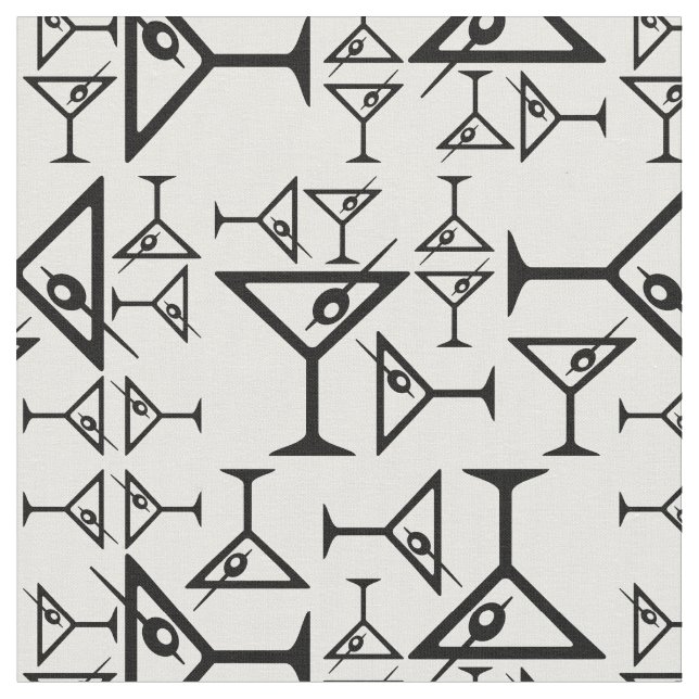 Vintage Martini Glasses Black & White Martini Fabric (Close Up)
