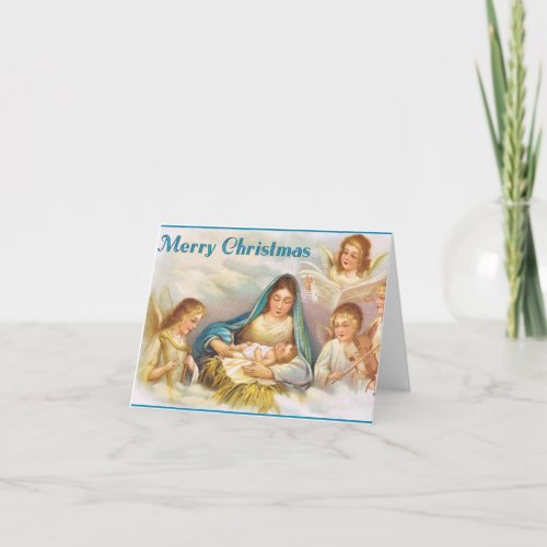 Vintage Mary And Baby Jesus And Angels Christmas  Holiday Card
