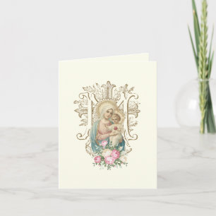 Vintage Mary and Child Religious Floral Holiday Card