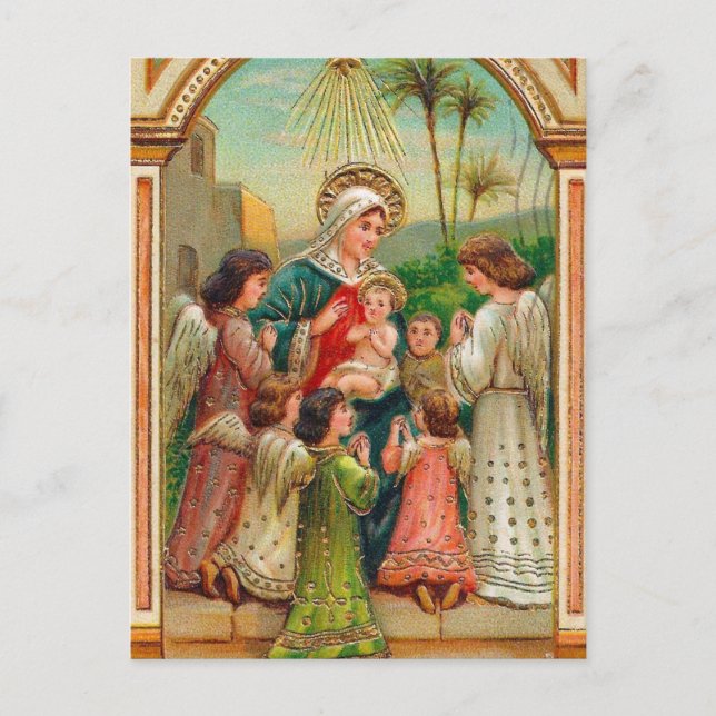 Vintage Mary Baby Angels Christmas postcard (Front)