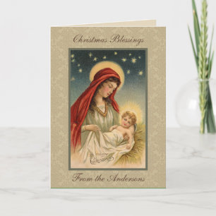 Vintage Mary Baby Jesus in Manger Holiday Card