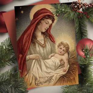 Vintage Mary With Baby Jesus Custom Christmas Holiday Card
