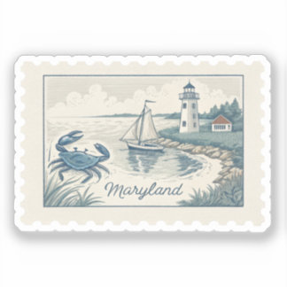 Vintage Maryland Blue Crab Lighthouse Stamp Sticker