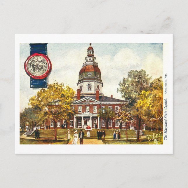 Vintage Maryland Capitol with Seal Postcard (Front)