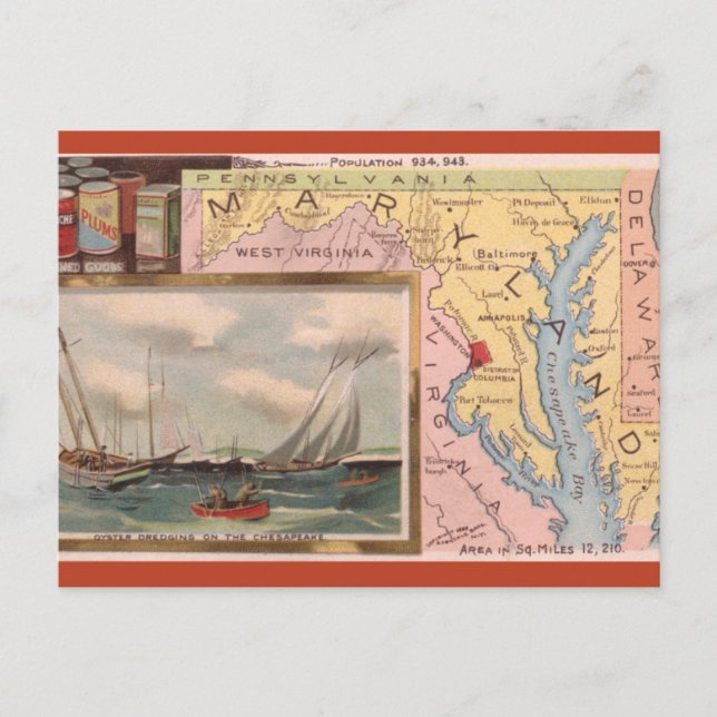 Vintage Maryland Map Postcard (Front)