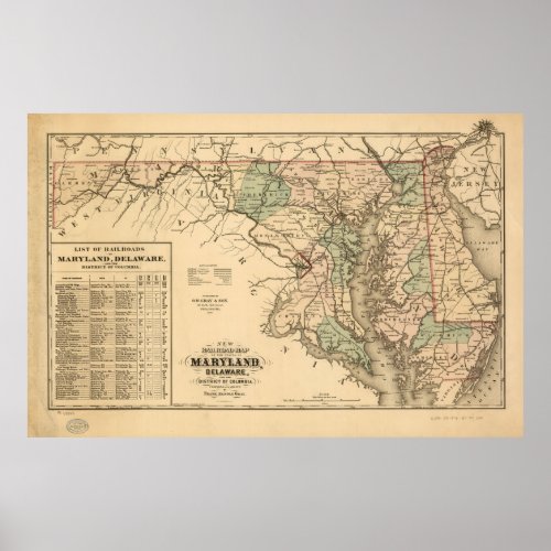 Vintage Maryland Railroad Map 1876 Poster