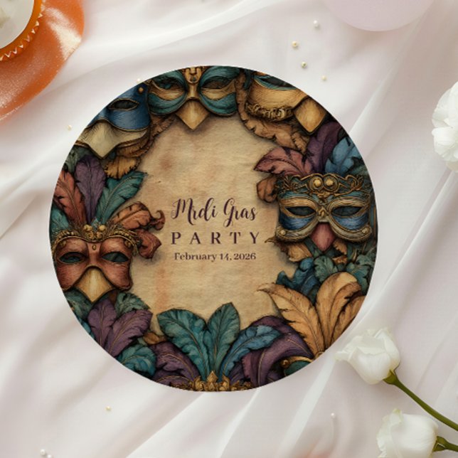 Vintage Masked Mardi Gras Masquerade Paper Plates (Creator Uploaded)