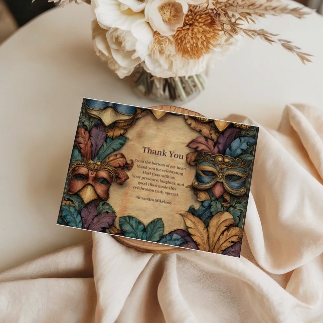 Vintage Masked Mardi Gras Masquerade Thank You Card (Creator Uploaded)