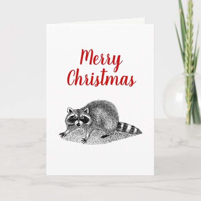 Vintage Masked Raccoon Holiday Card (Front)