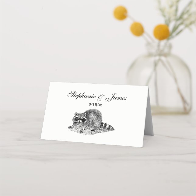 Vintage Masked Raccoon Place Card (Front)