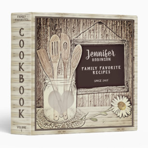 Vintage Mason Jar and Daisy Cookbook 3 Ring Binder