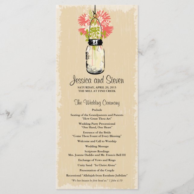 Vintage Mason Jar and Wildflowers Program (Front)