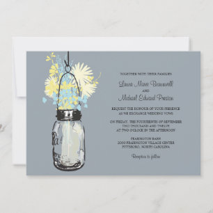 Vintage Mason Jar and Wildflowers Wedding Invitation