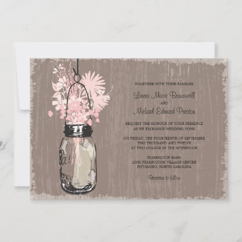 Vintage Mason Jar and Wildflowers Wedding Invitation