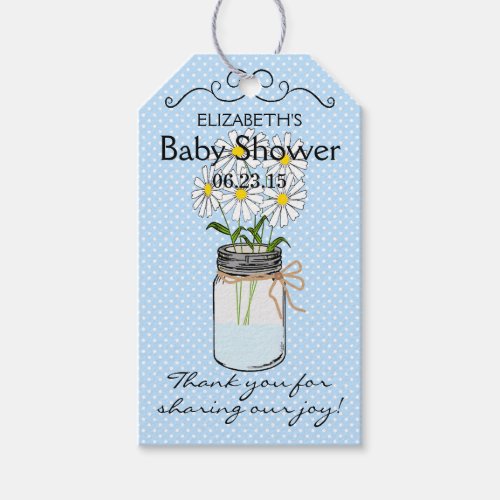 Vintage Mason Jar Blue Colored Baby Shower Favor Gift Tags