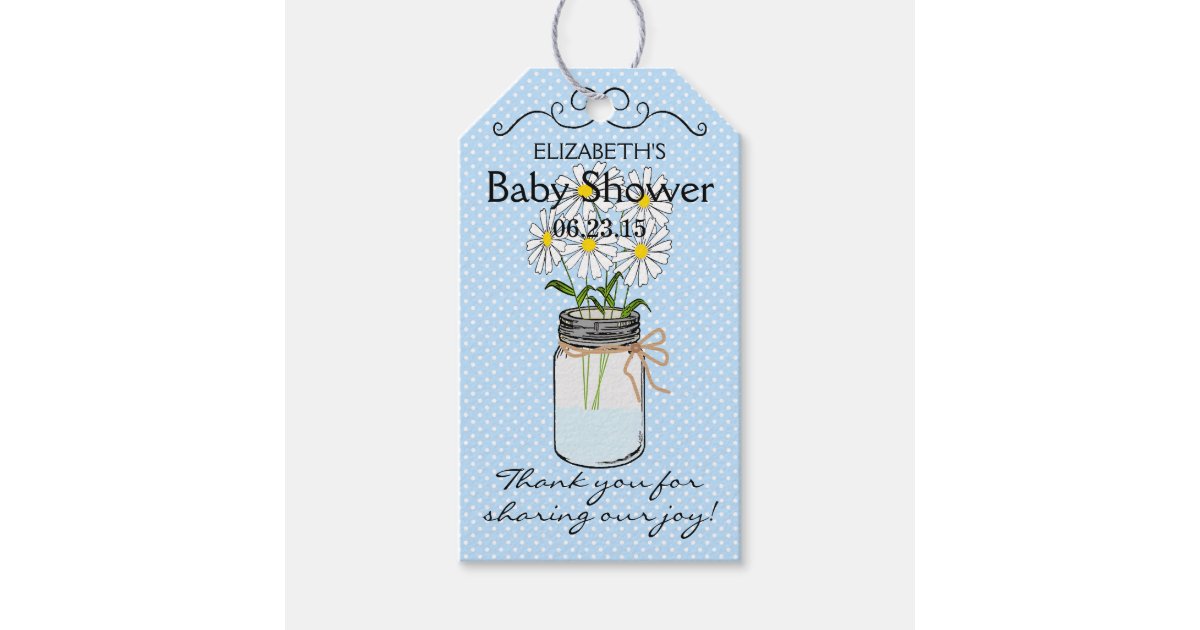 Vintage Mason Jar Blue Colored Baby Shower Favor Gift Tags | Zazzle