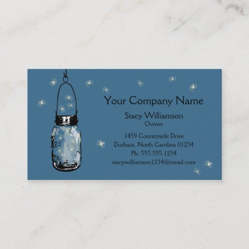 Customizable Vintage Mason Jar &amp; Fireflies Business Card