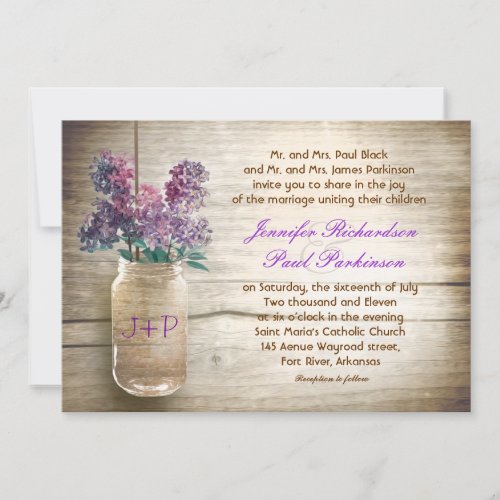 vintage mason jar &amp; flowers wedding invitation