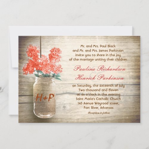 vintage mason jar &amp; flowers wedding invitation