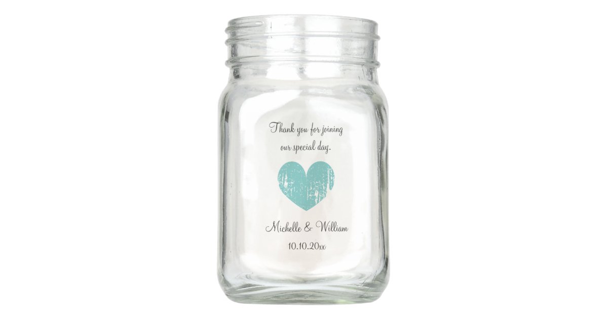 Vintage Mason Jar Glass With Custom Wedding Text Zazzle Com
