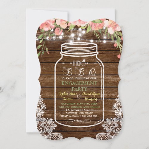 Vintage Mason Jar Lace Floral I DO BBQ Invitation