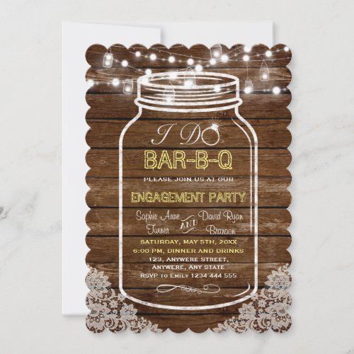 Vintage Mason Jar Lace I DO BBQ Engagement Invitation