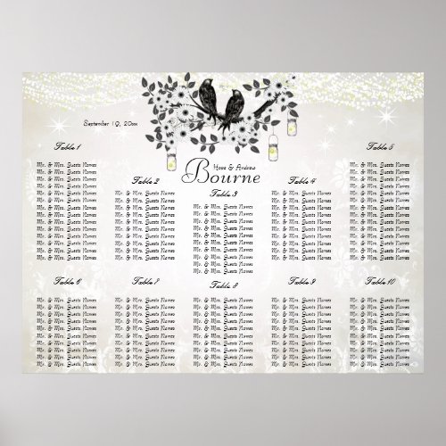 Vintage Mason Jar Love Birds Seating Chart